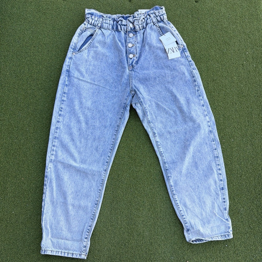 Zara Baggy Barrel Jeans Elastic Waist Size EUR 42/USA 10 BRAND NEW